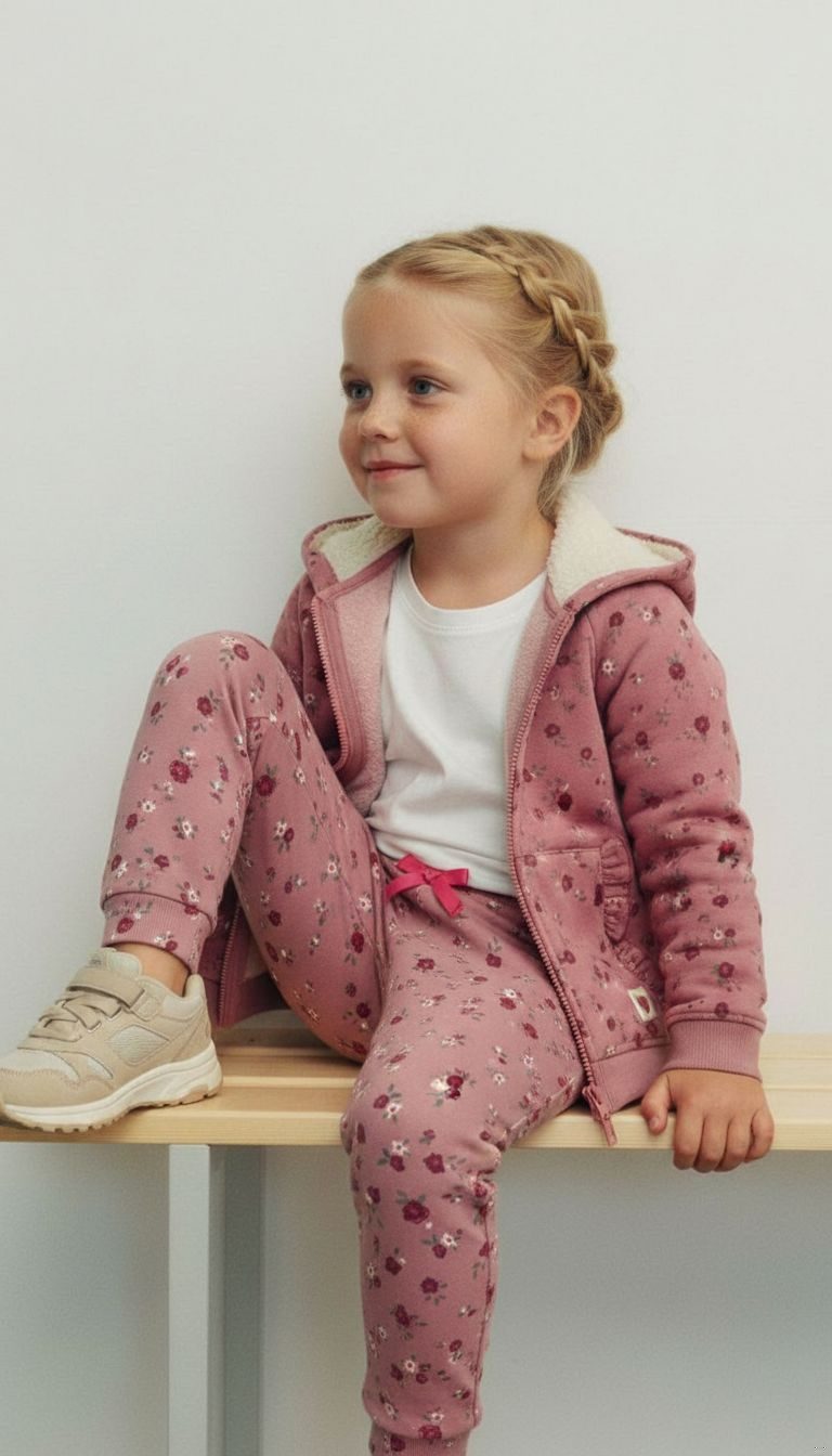 Child model wearing a NewArc-rendered kidswear co-ord