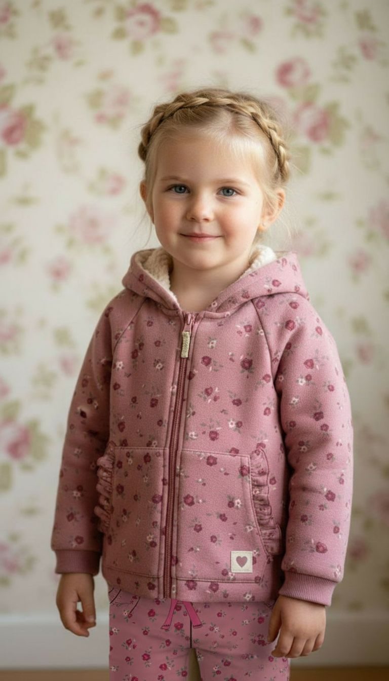 Child model wearing a NewArc-rendered kidswear co-ord