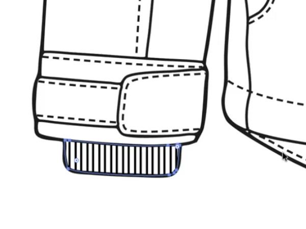 The same cuff with a rib fill applied from the swatches