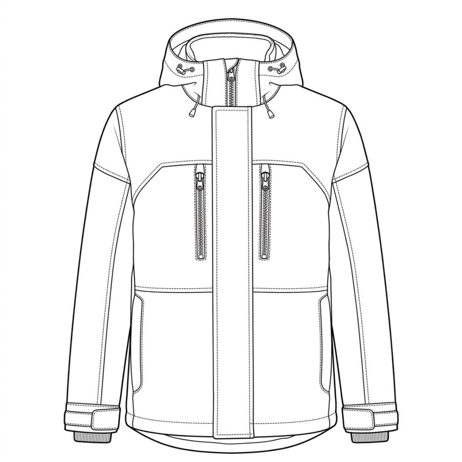 Technical sketch of a hooded jacket