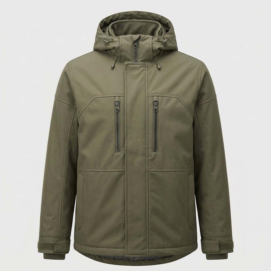 Product image of a khaki hooded jacket
